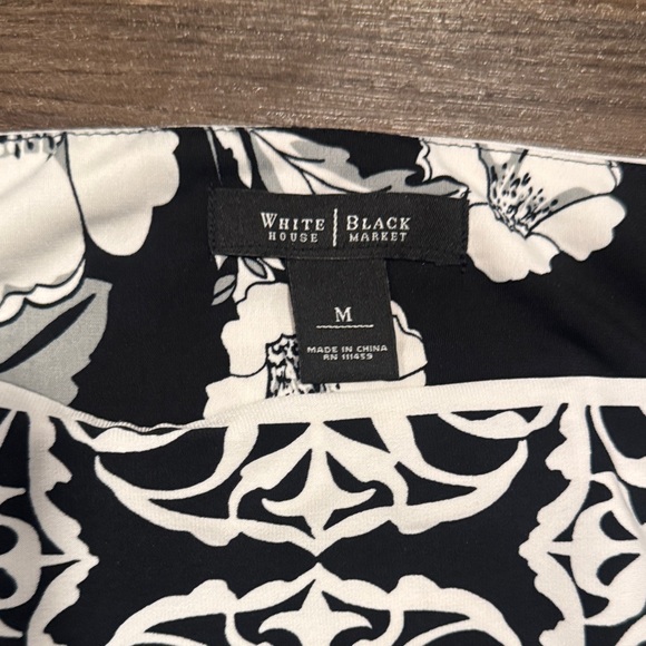 Black, Gray, and White Floral 3/4 Sleeve Dress Medium Square Neck - Picture 2 of 3